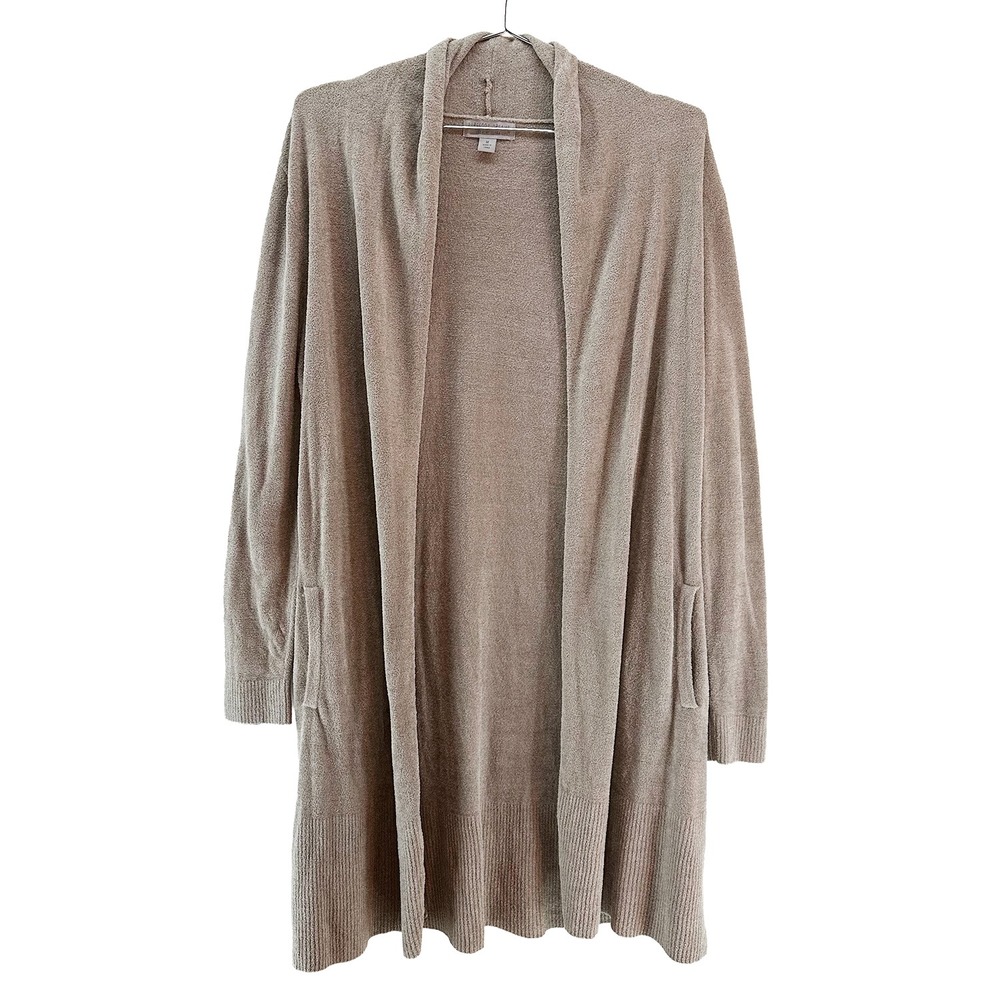 BAREFOOT DREAMS Cozy Chic Ultra Lite Long Knit Cardigan • Medium • tan, beige